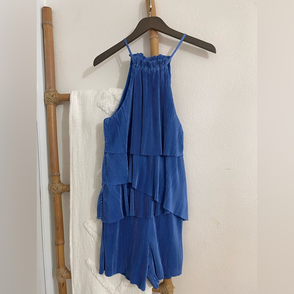 Blue Pleated Halter Romper Strut & Bolt